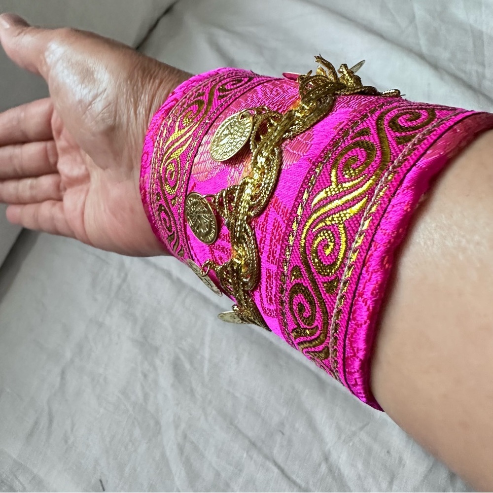 RUBYRUDI Cuff Bracelet Handcrafted OOAK Fabric Embellished Artisan Wearable Art - Picture 12 of 16